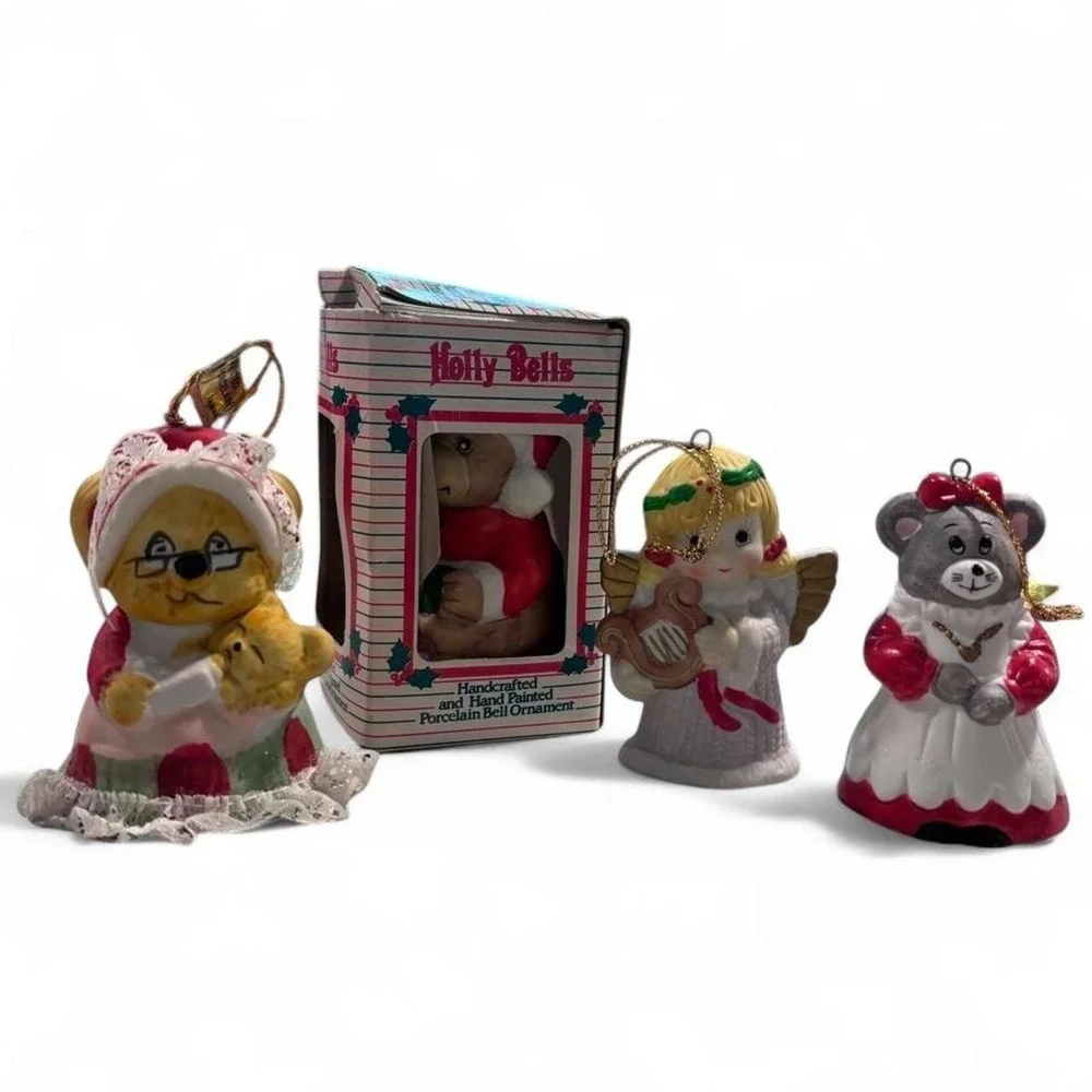 VINTAGE 70s/80s Kitschy Porcelain Bell Ornament Bundle